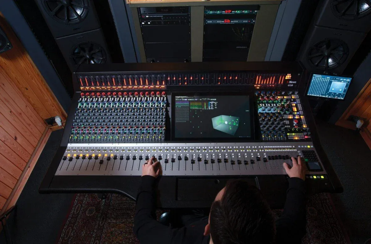 Guitar recording and tone-shaping equipment in a studio